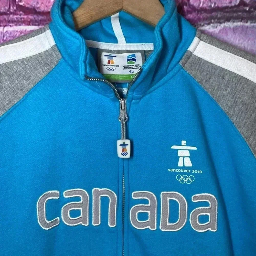 Kids Canada Olympic Sweatshirt Hoodie Team Mens XL Full Zip Blue Gray - Picture 2 of 8